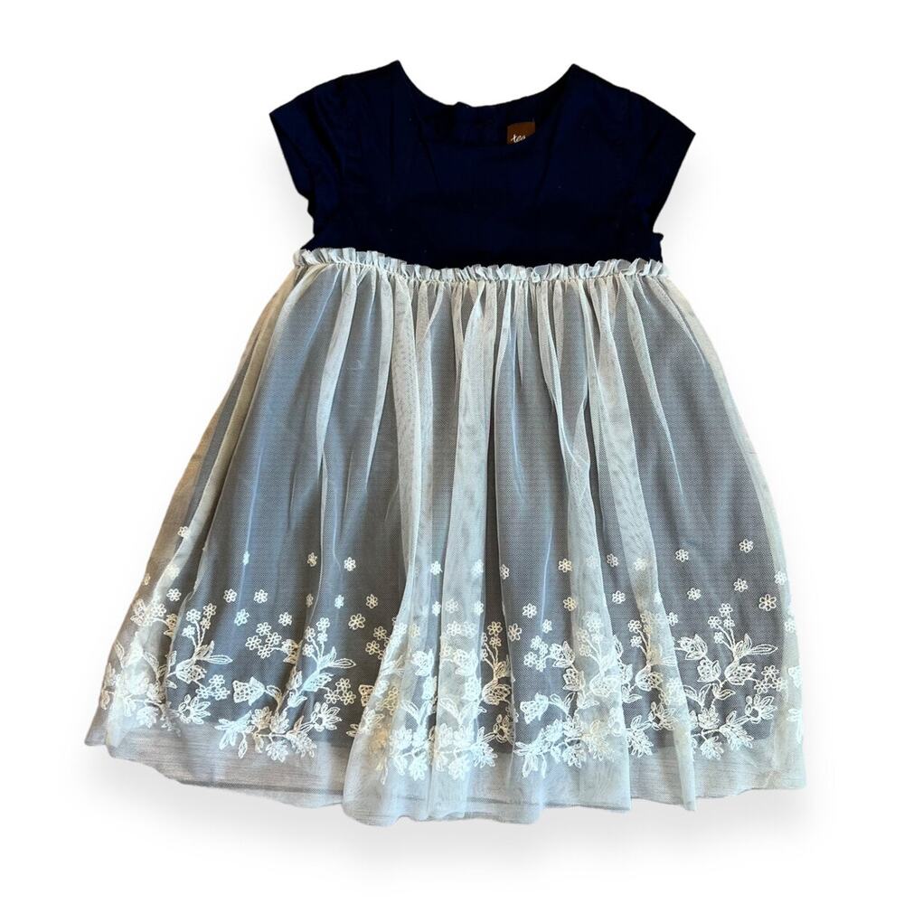 Tea Collection Navy Embroidered Tulle Dress